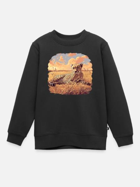Cheetah Geparde Gepard - Kinder Premium Organic Sweatshirt - Schwarz
