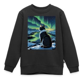 Aurora Feline Watcher - Kinder Premium Organic Sweatshirt - Schwarz - Vorne - AI Model Kid Female (0cm)