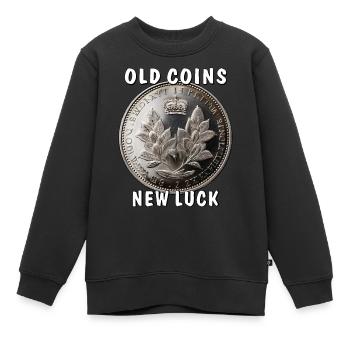 ÖLD COINS NEW LUCK - Kinder Premium Organic Sweatshirt - Schwarz - Vorne - AI Model Kid Female (0cm)