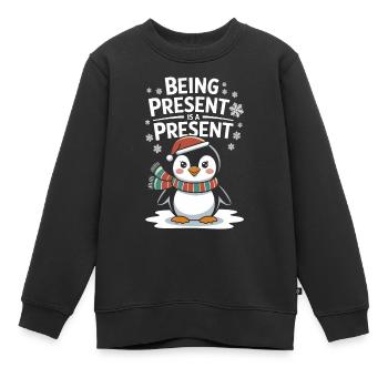 Being present is a gift - Kids Premium Organic Sweatshirt - black - Front - AI Model Kid Female (0cm)
