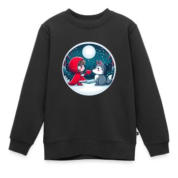 Conte de fées Petit Chaperon Rouge Loup Enfants Coeur Lune Mignon - Sweat Premium enfant bio - noir - Devant - AI Model Kid Female (0cm)