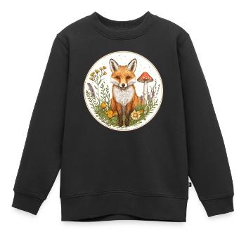 Cottagecore Fuchs mit Blumen - Kinder Premium Organic Sweatshirt - Schwarz - Vorne - AI Model Kid Female (0cm)