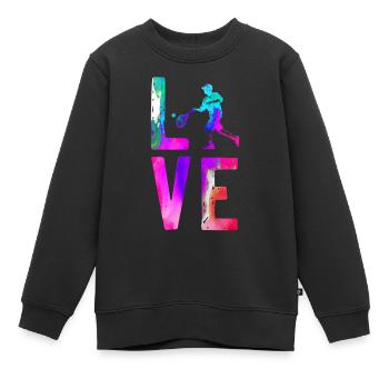 Funny Tennis Player Racket - Kinder Premium Organic Sweatshirt - Schwarz - Vorne - AI Model Kid Female (0cm)