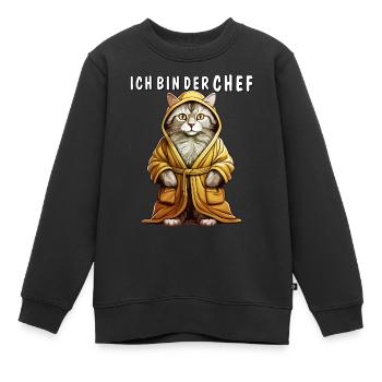 KATZE BADEMANTEL ICH BIN DER CHEF - Kinder Premium Organic Sweatshirt - Schwarz - Vorne - AI Model Kid Female (0cm)