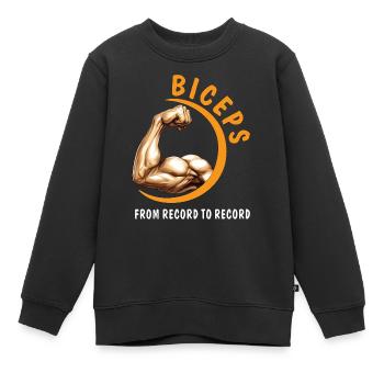 BICEPS FROM RECORD TO RECORD - Kids Premium Organic Sweatshirt - black - Front - AI Model Kid Female (0cm)