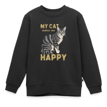 Mon chat me rend heureuse - Sweat Premium enfant bio - noir - Devant - AI Model Kid Female (0cm)