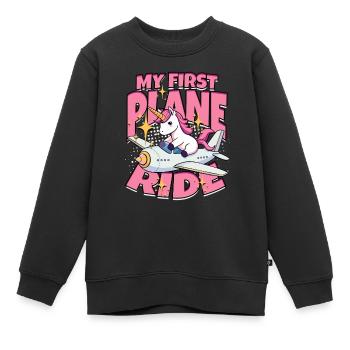 Premier vol Vol en avion - Sweat Premium enfant bio - noir - Devant - AI Model Kid Female (0cm)