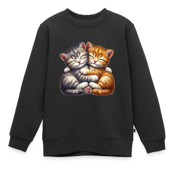 Deux chatons câlins dans une étreinte affectueuse - Sweat Premium enfant bio - noir - Devant - AI Model Kid Female (0cm)
