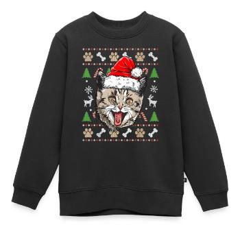 Pull Moche De Noel Chat Humour Noël Cadeau Drôle - Sweat Premium enfant bio - noir - Devant - AI Model Kid Female (0cm)