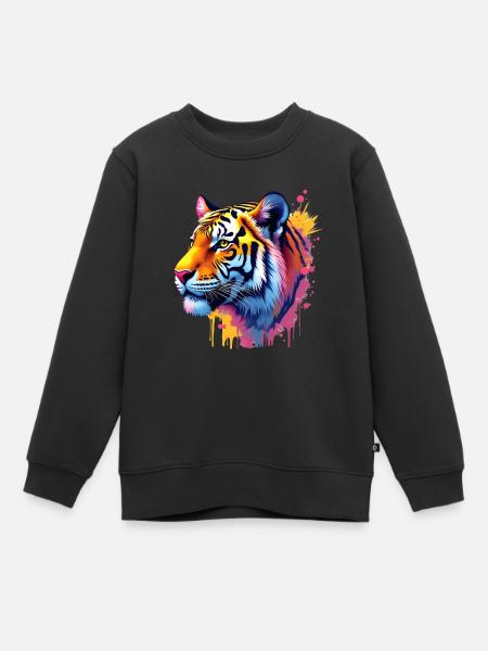 Tiger Bunte Kunst Kunstwerk Tier Motiv Tiger - Kinder Premium Organic Sweatshirt - Schwarz