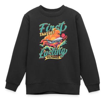 Premier vol Vol en avion - Sweat Premium enfant bio - noir - Devant - AI Model Kid Female (0cm)