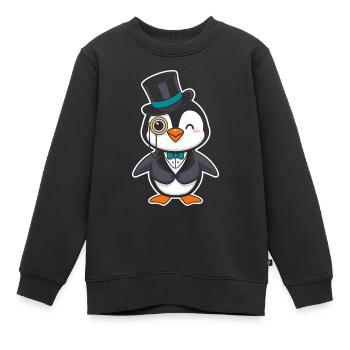 Eleganter Pinguin Mit Zylinder Und Monokel - Kinder Premium Organic Sweatshirt - Schwarz - Vorne - AI Model Kid Female (0cm)