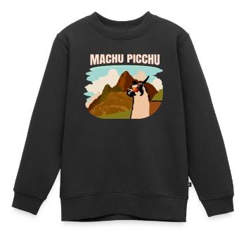 Machu Picchu Lama et panorama montagneux - Sweat Premium enfant bio - noir - Devant - AI Model Kid Female (0cm)