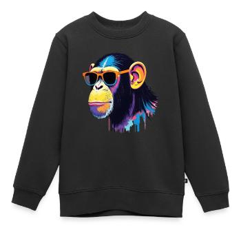 Chimpanzé Art Oeuvre Pop Art Chimpanzés - Sweat Premium enfant bio - noir - Devant - AI Model Kid Female (0cm)