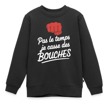 Pas Le Temps Je Casse Des Bouches Humour Bagarre - Sweat Premium enfant bio - noir - Devant - AI Model Kid Female (0cm)