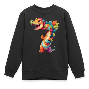 DINO 7 ANS DINOSAURE NUMÉRO 7E ANNIVERSAIRE - Sweat Premium enfant bio - noir - Devant - AI Model Kid Female (0cm)