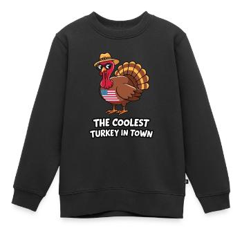 Dinde drôle de Thanksgiving - Sweat Premium enfant bio - noir - Devant - AI Model Kid Female (0cm)