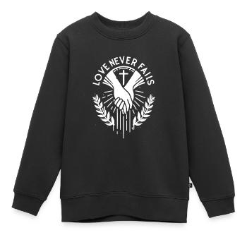 Love Never Fails - Kids Premium Organic Sweatshirt - black - Front - AI Model Kid Female (0cm)