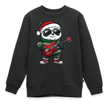 Guitare Rocker de Noël Panda - Sweat Premium enfant bio - noir - Devant - AI Model Kid Female (0cm)