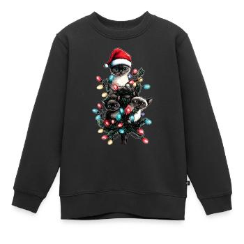 Siamkatze Haufen Weihnachtsmütze Xmas - Kinder Premium Organic Sweatshirt - Schwarz - Vorne - AI Model Kid Female (0cm)