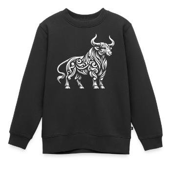 Taureau tribal - Sweat Premium enfant bio - noir - Devant - AI Model Kid Female (0cm)