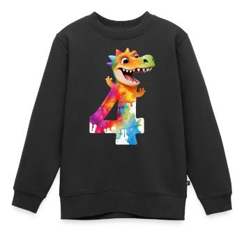 NUMBER 4 YEARS DINOSAUR 4TH BIRTHDAY DINO - Kids Premium Organic Sweatshirt - black - Front - AI Model Kid Female (0cm)