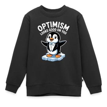 L’optimisme vous convient bien Pingouin - Sweat Premium enfant bio - noir - Devant - AI Model Kid Female (0cm)
