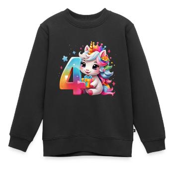 NUMMER 4 JAHRE EINHORN 4. GEBURTSTAG - Kinder Premium Organic Sweatshirt - Schwarz - Vorne - AI Model Kid Female (0cm)