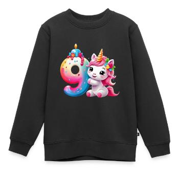 NUMMER 9 JAHRE EINHORN 9. GEBURTSTAG - Kinder Premium Organic Sweatshirt - Schwarz - Vorne - AI Model Kid Female (0cm)