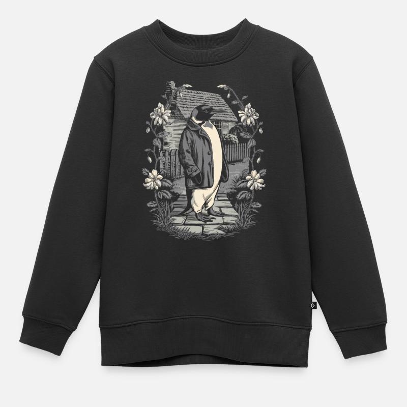 Dunkle Cottagecore Ästhetik mit Elegantem Pinguin - Kinder Premium Organic Sweatshirt - Schwarz