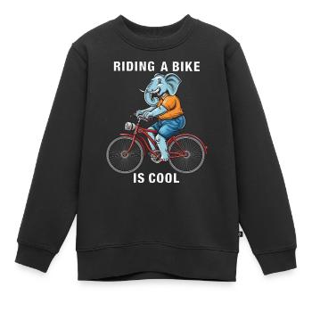 VÉLO ÉLÉPHANT FAIRE DU VÉLO, C’EST COOL - Sweat Premium enfant bio - noir - Devant - AI Model Kid Female (0cm)