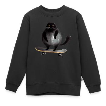 Kater auf Skateboard - Kinder Premium Organic Sweatshirt - Schwarz - Vorne - AI Model Kid Female (0cm)