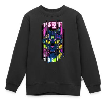 Cyborg Katze Neon Kanji - Kinder Premium Organic Sweatshirt - Schwarz - Vorne - AI Model Kid Female (0cm)