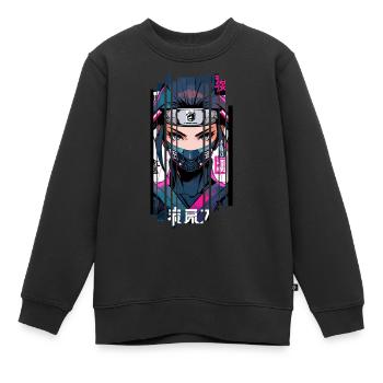 Cyborg ninja kanji - Sweat Premium enfant bio - noir - Devant - AI Model Kid Female (0cm)