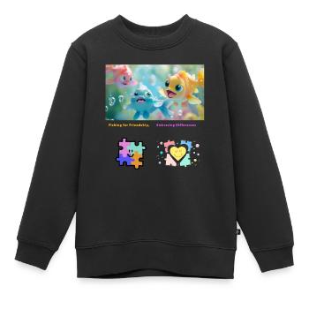 Fischen für Freundschaft Unterschiede annehmen - Kinder Premium Organic Sweatshirt - Schwarz - Vorne - AI Model Kid Female (0cm)