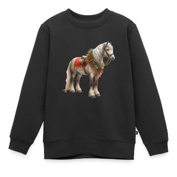 Weihnachtspferd Mit Festlichem Zaumzeug - Kinder Premium Organic Sweatshirt - Schwarz - Vorne - AI Model Kid Female (0cm)