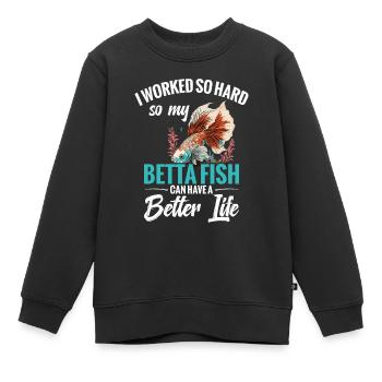 Je travaille dur pour que mon poisson betta - Sweat Premium enfant bio - noir - Devant - AI Model Kid Female (0cm)