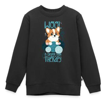 Wolle ist billiger als eine Therapie - Kinder Premium Organic Sweatshirt - Schwarz - Vorne - AI Model Kid Female (0cm)