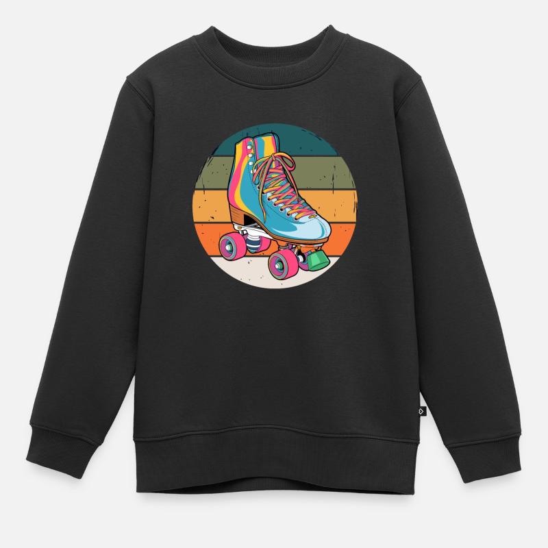 Coole Retro Rollschuhe 80er - Kinder Premium Organic Sweatshirt - Schwarz