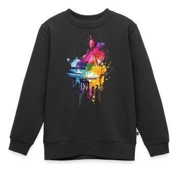 Piano - Sweat Premium enfant bio - noir - Devant - AI Model Kid Female (0cm)