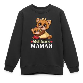 Panda Roux Duo Mère Fille - Sweat Premium enfant bio - noir - Devant - AI Model Kid Female (0cm)