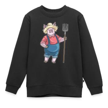 Schwein Landwirt Mistgabel Bauernhof - Kinder Premium Organic Sweatshirt - Schwarz - Vorne - AI Model Kid Female (0cm)