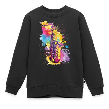 Saxophon - Kinder Premium Organic Sweatshirt - Schwarz - Vorne - AI Model Kid Female (0cm)