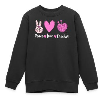 crochet tricot crochet crochet paix amour crochet - Sweat Premium enfant bio - noir - Devant - AI Model Kid Female (0cm)
