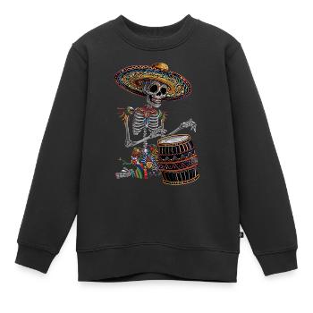Mexikanisches Skelett Trommeln - Kinder Premium Organic Sweatshirt - Schwarz - Vorne - AI Model Kid Female (0cm)