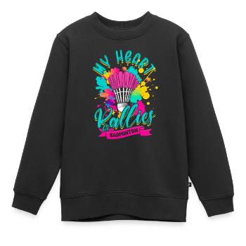 Badminton Mon cœur se rallie pour le badminton - Sweat Premium enfant bio - noir - Devant - AI Model Kid Female (0cm)