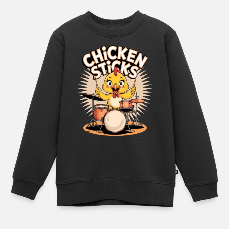 Lustiges Huhn am Schlagzeug mit Drumsticks - Kinder Premium Organic Sweatshirt - Schwarz
