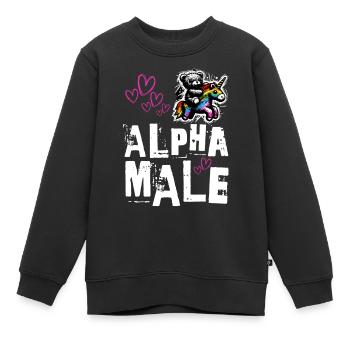 Alpha Einhorn - Süßer Teddy reitet auf Einhorn - Kinder Premium Organic Sweatshirt - Schwarz - Vorne - AI Model Kid Female (0cm)