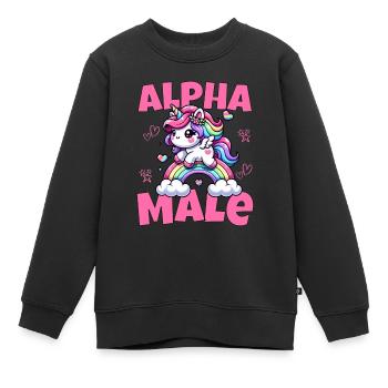Süßes Alpha Einhorn reitet männlich den Regenbogen - Kinder Premium Organic Sweatshirt - Schwarz - Vorne - AI Model Kid Female (0cm)