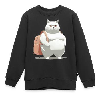 Kater mit Schulranzen - Kinder Premium Organic Sweatshirt - Schwarz - Vorne - AI Model Kid Female (0cm)